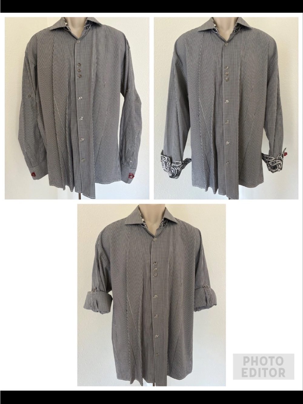 BOGOSSE 6 Mens Black White Casual Shirt Check Plaid Button Down Long Sleeve 2XL